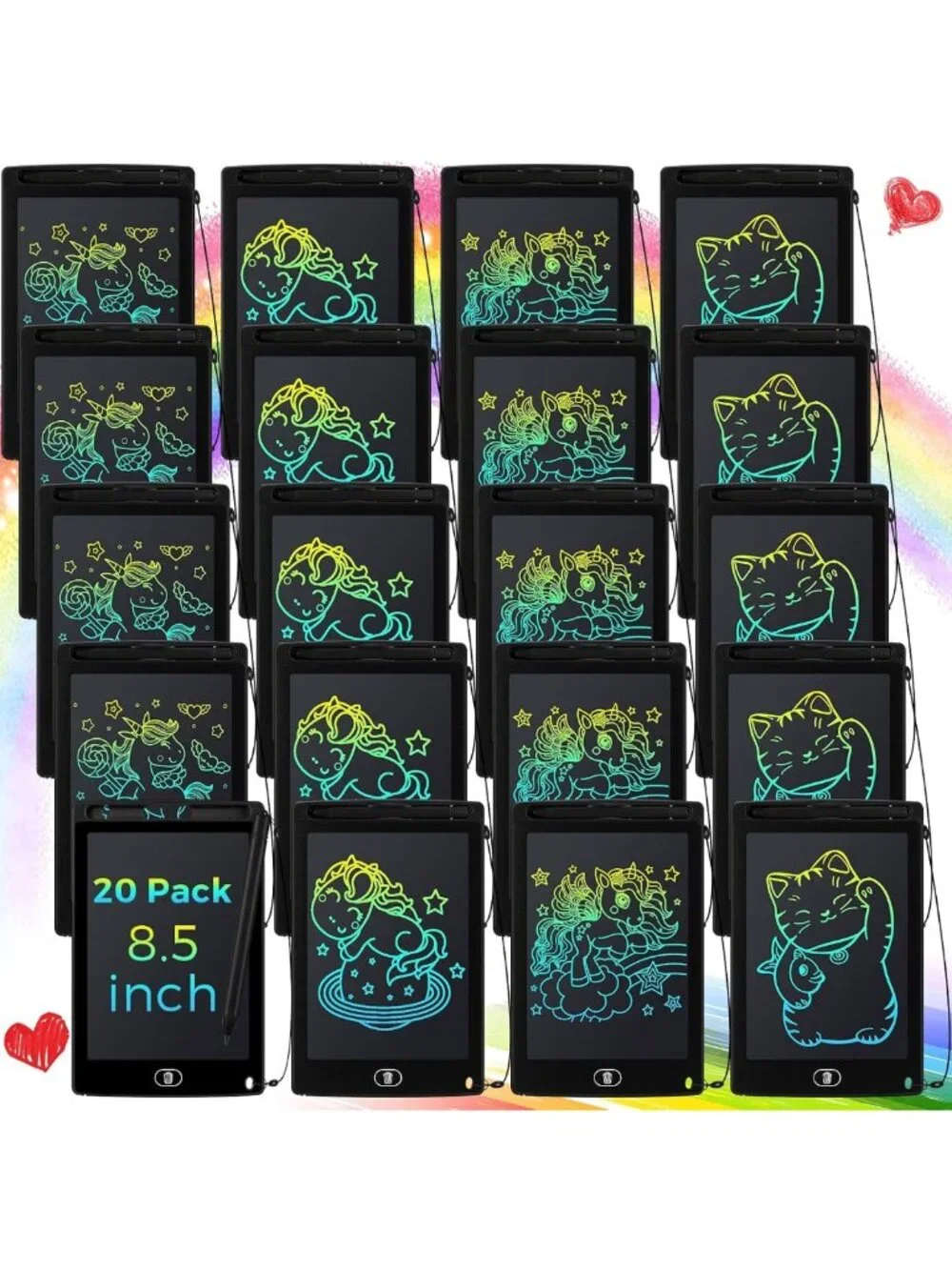 20 Pack LCD Writing Tablets for Kids - Colorful Doodle Boards, Reusable Learning